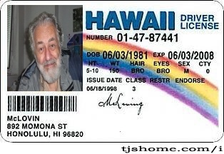 havajský řidičský průkaz D. Ž. Bora